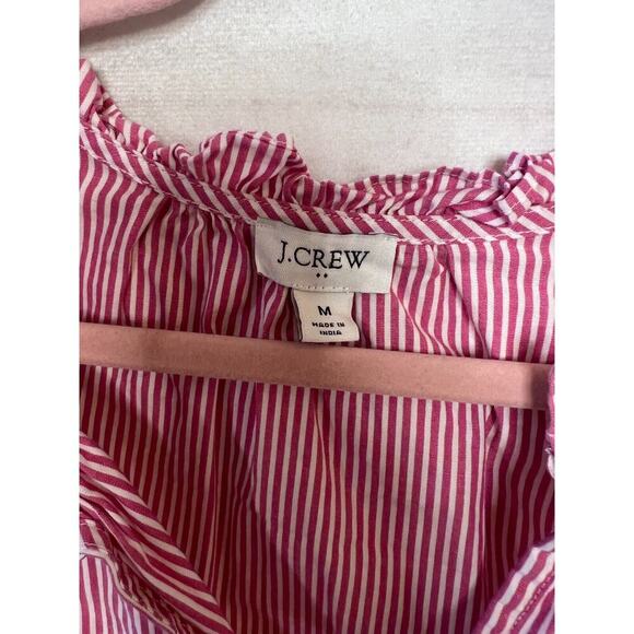 J. Crew Size Med Top Pink White Stripes Ruffle Collar - Picture 3 of 5